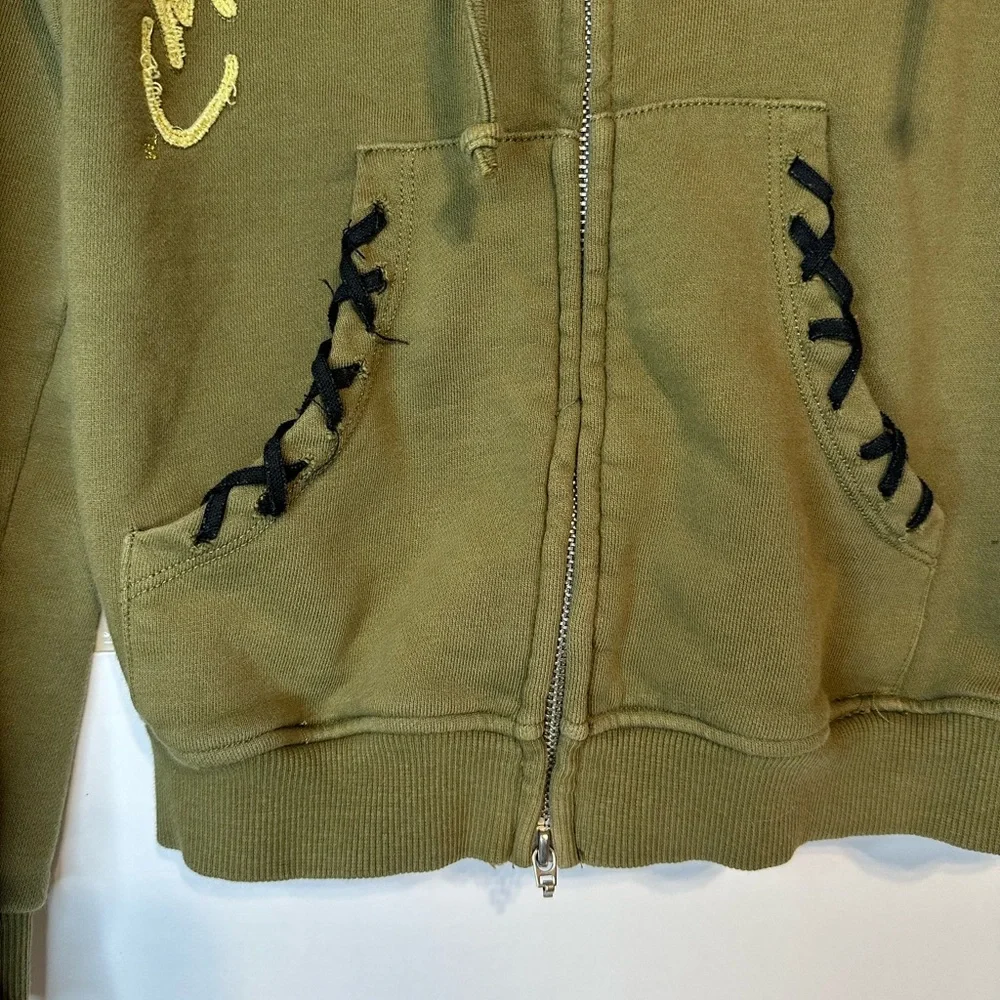 Vintage Ed Hardy Olive Green Hoodie with Black Accents - Picture 3 of 14